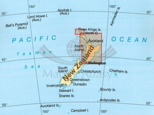 Nowa Zelandia, część północna. Wodoodporna mapa samochodowo-turystyczna wydawnictwa Reise Know-How. Zasięg