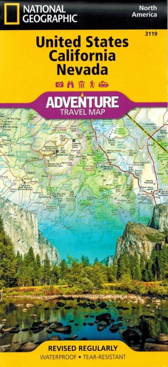USA: Kalifornia, Nevada 1:1 300 000. Wodoodporna mapa turystyczna wydawnictwa National Geographic. Okładka