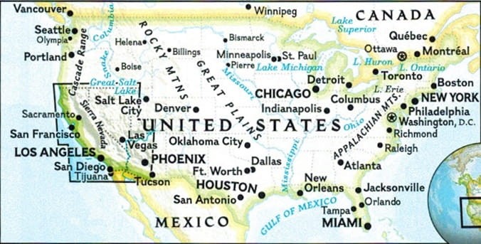 USA: Kalifornia, Nevada 1:1 300 000. Wodoodporna mapa turystyczna wydawnictwa National Geographic. Zasięg