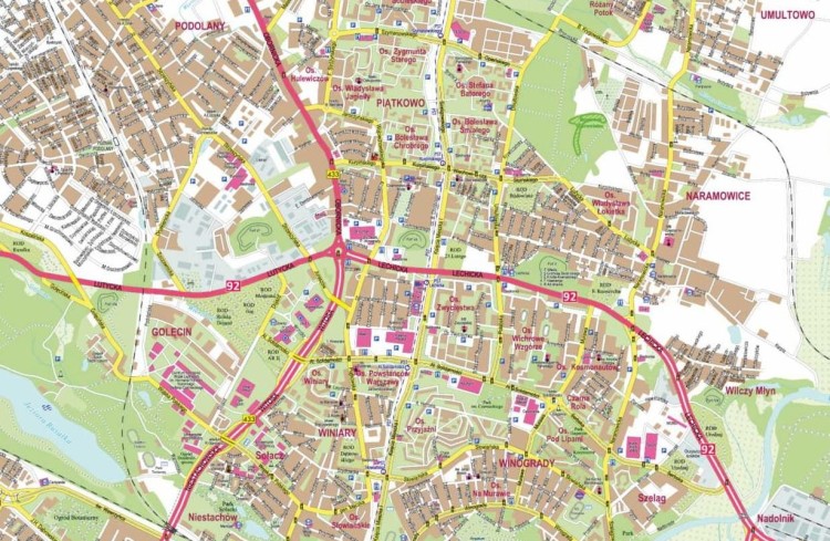 Poznań 1:16 000. Plan miasta / Mapa magnetyczna. Rama alu SLIM. Fragment 2