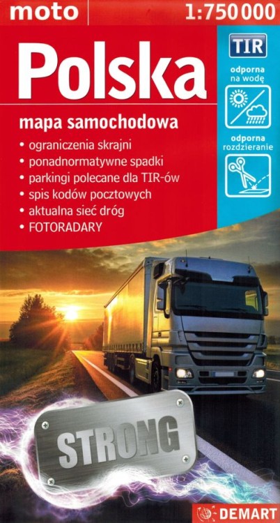 Polska 1:750 000. Wodoodporna mapa samochodowa TIR dla kierowców zawodowych wydawnictwa Demart. Okładka