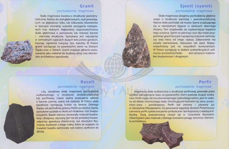 Minerały i skały. Plansza edukacyjna wydawnictwa Meridian. Fragment 1