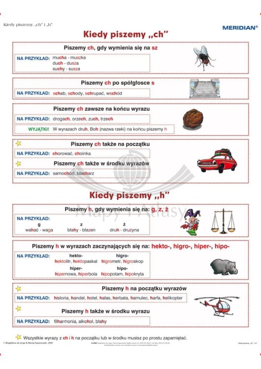 Pisownia wyrazów z "ch" i "h". Ścienna plansza edukacyjna wydawnictwa Meridian