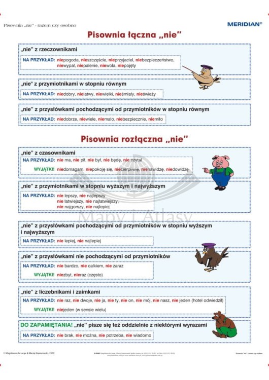 Pisownia łączna i rozłączna z cząstką „nie”. Ścienna plansza edukacyjna wydawnictwa Meridian
