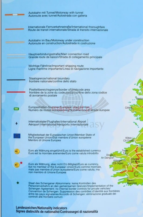 Europa 1:3 600 000. Mapa kodowa magnetyczna. Rama alu SLIM. Legenda 1