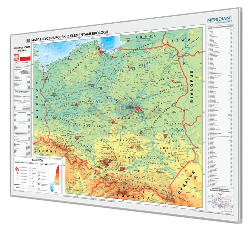 Polska 1:600 000. Mapa fizyczna z elementami ekologii. Rama alu SLIM