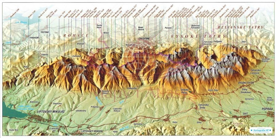 Tatry. Mapa panoramiczna z efektem 3D. Pocztówka
