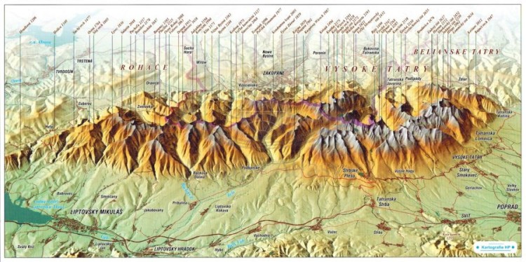 Tatry. Mapa panoramiczna z efektem 3D w formie pocztówki