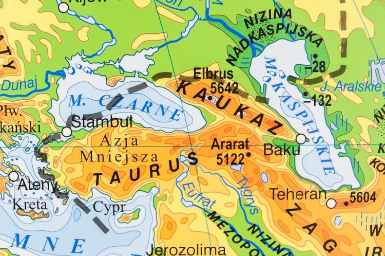 Świat ukształtowanie powierzchni 1:19 000 000. Mapa ogólnogeograficzna (fizyczna) magnetyczna. Rama alu SLIM. Fragment 1