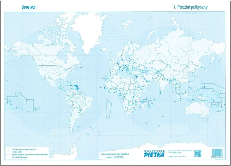 Polska, Europa, świat. Zestaw: 4 x bloczki - mapy konturowe. Przykładowa mapa 4