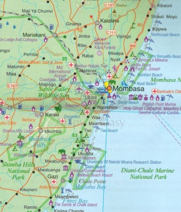 Kenia 1:950 000. Wodoodporna mapa samochodowa wydawnictwa ITMB. Fragment 1