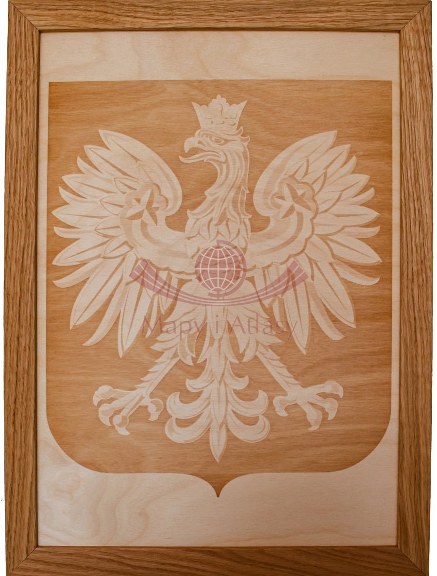 Godło Polski. Grawerowane w drewnie, 34 x 46 cm