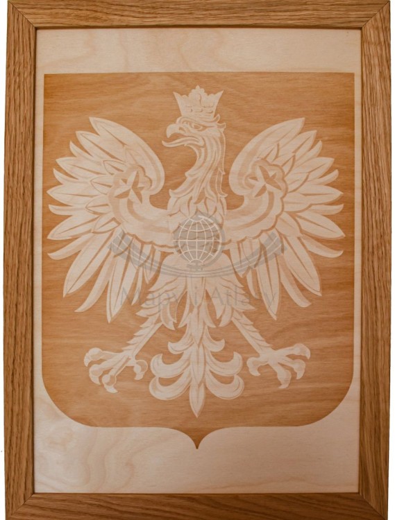 Godło Polski. Grawerowane w drewnie, 34 x 46 cm