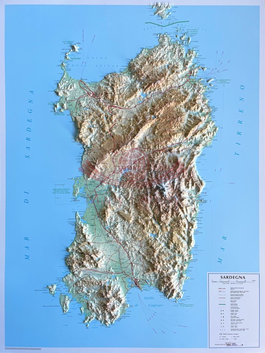 Sardynia 1:350 000. Mapa plastyczna (trójwymiarowa)