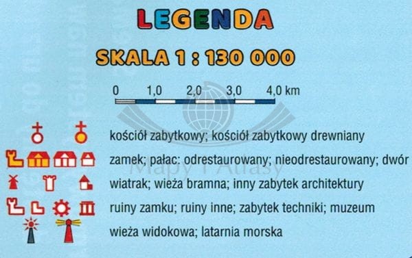 Kaszuby dla dzieci i nie tylko. Mapa turystyczna wydawnictwa Galileos. Legenda