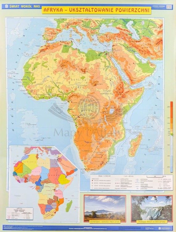 Afryka. Ukształtowanie powierzchni. Mapa fizyczna do wpinania. Rama alu SLIM