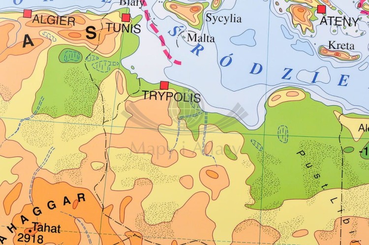 Afryka. Ukształtowanie powierzchni. Mapa fizyczna do wpinania. Rama alu SLIM. Fragment 1