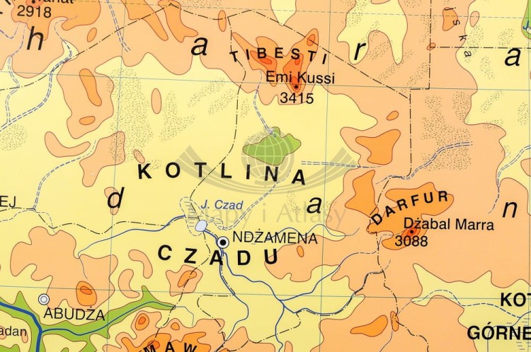 Afryka. Ukształtowanie powierzchni. Mapa fizyczna do wpinania. Rama alu SLIM. Fragment 2