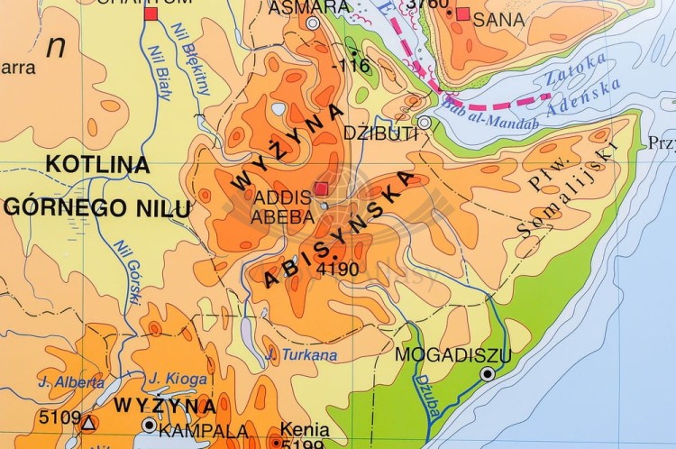 Afryka. Ukształtowanie powierzchni. Mapa fizyczna do wpinania. Rama alu SLIM. Fragment 3