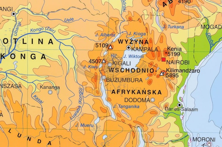 Afryka. Ukształtowanie powierzchni. Mapa fizyczna do wpinania. Rama alu SLIM. Fragment 4