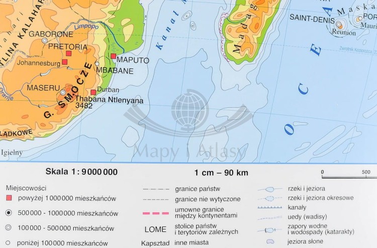 Afryka. Ukształtowanie powierzchni. Mapa fizyczna do wpinania. Rama alu SLIM. Fragment 7