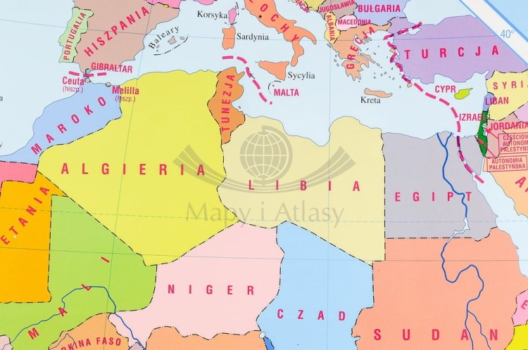 Afryka. Ukształtowanie powierzchni. Mapa fizyczna do wpinania. Rama alu SLIM. Fragment 9