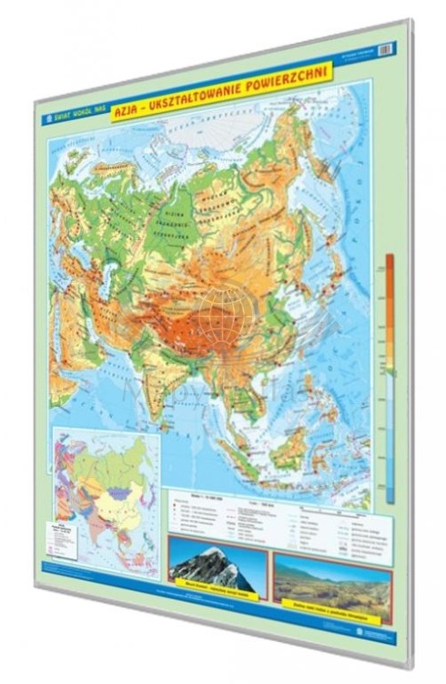 Azja. Ukształtowanie powierzchni. Mapa fizyczna do wpinania.  Rama alu SLIM