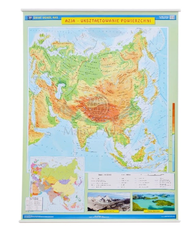 Azja. Ukształtowanie powierzchni. Mapa fizyczna do wpinania. Rama alu SLIM