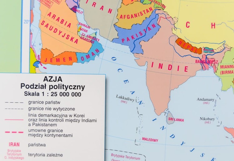 Azja. Ukształtowanie powierzchni. Mapa fizyczna do wpinania. Rama alu SLIM. Fragment 7