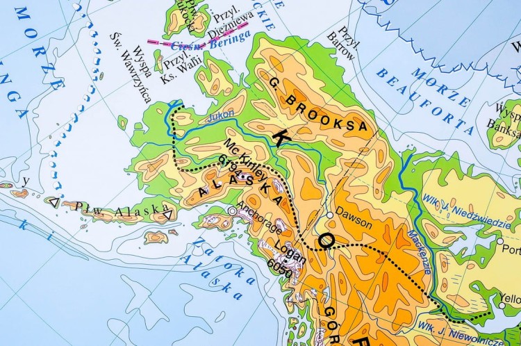 Ameryka Północna. Ukształtowanie powierzchni. Mapa fizyczna. Rama alu SLIM. Fragment 2