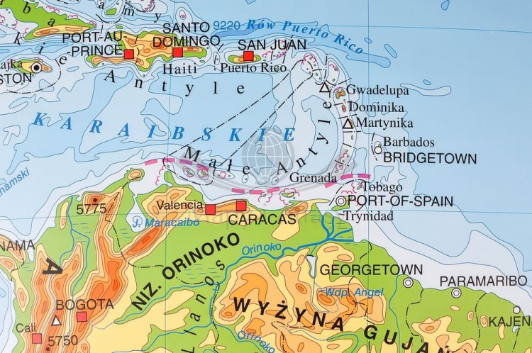 Ameryka Południowa. Ukształtowanie powierzchni. Mapa fizyczna magnetyczna. Rama alu SLIM. Fragment 1