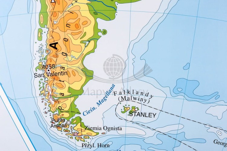 Ameryka Południowa. Ukształtowanie powierzchni. Mapa fizyczna magnetyczna. Rama alu SLIM. Fragment 2