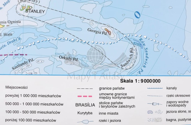 Ameryka Południowa. Ukształtowanie powierzchni. Mapa fizyczna magnetyczna. Rama alu SLIM. Fragment 7
