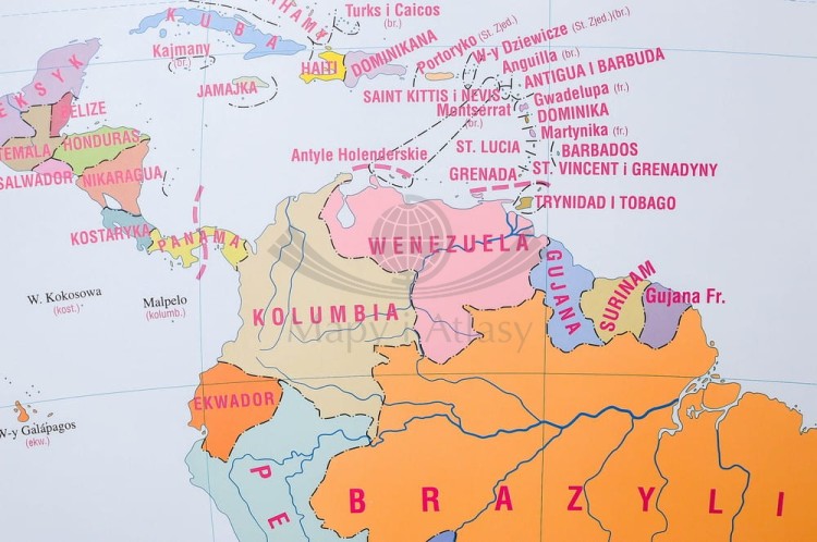 Ameryka Południowa. Ukształtowanie powierzchni. Mapa fizyczna magnetyczna. Rama alu SLIM. Fragment 10