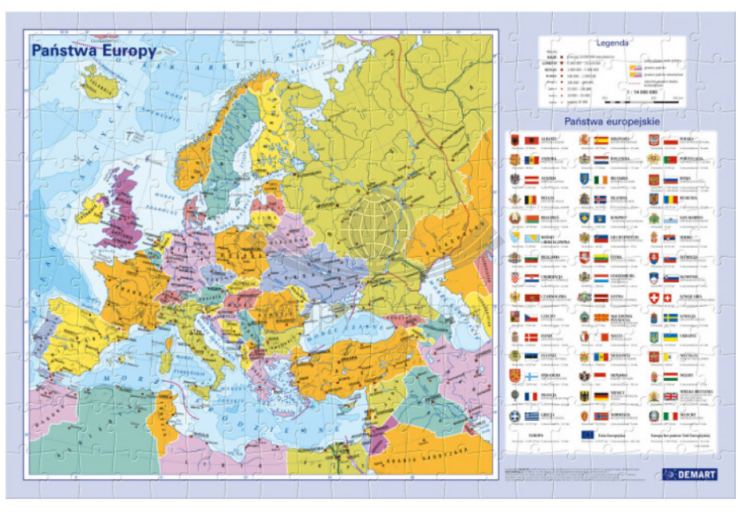 Państwa Europy. Puzzle, mapa polityczna. 200 elementów wydawnictwa Demart