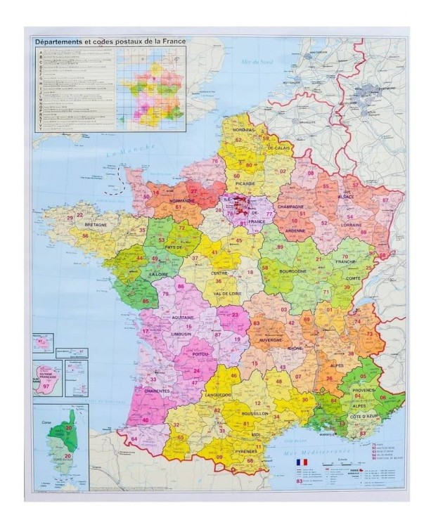 Francja 1:1 000 000. Mapa administracyjna. Kody pocztowe. Rama alu SLIM