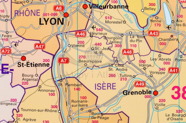 Francja 1:1 000 000. Mapa administracyjna do wpinania. Kody pocztowe. Rama alu SLIM. Fragment 4