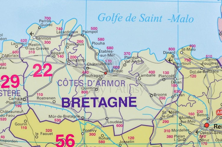 Francja 1:1 000 000. Mapa administracyjna do wpinania. Kody pocztowe. Rama alu SLIM. Fragment 6