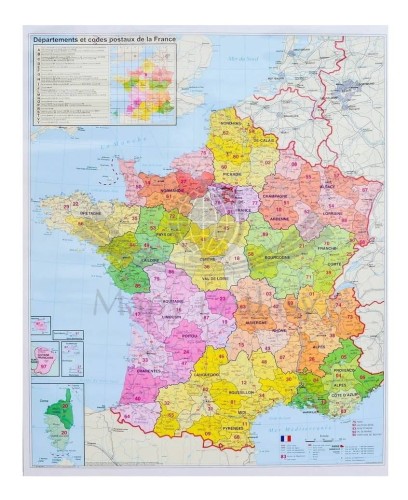 Francja 1:1 000 000. Mapa administracyjna magnetyczna. Kody pocztowe. Rama alu SLIM