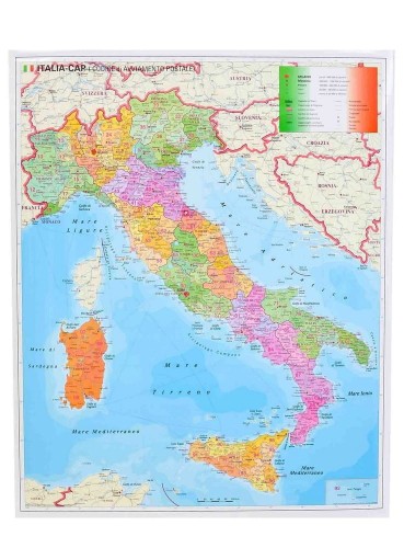Włochy 1:1 000 000. Mapa administracyjna do wpinania. Kody pocztowe. Rama alu SLIM