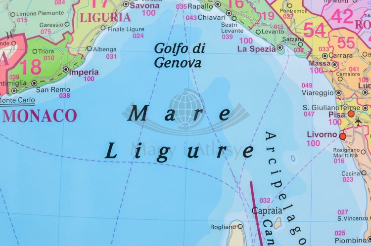 Włochy 1:1 000 000. Mapa administracyjna do wpinania. Kody pocztowe. Rama alu SLIM. Fragment 1