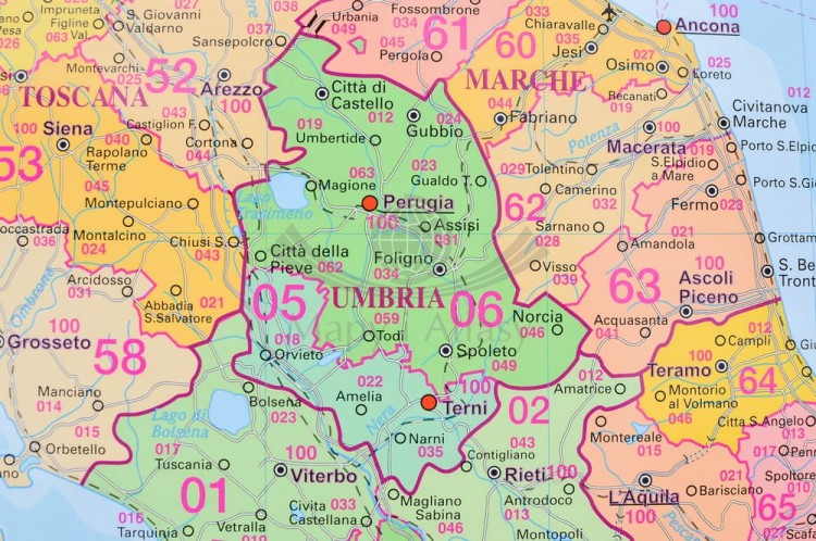 Włochy 1:1 000 000. Mapa administracyjna magnetyczna. Kody pocztowe. Rama alu SLIM. Fragment 2