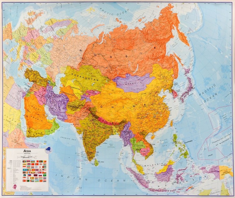 Azja 1:11 000 000. Mapa polityczna magnetyczna. Rama alu SLIM