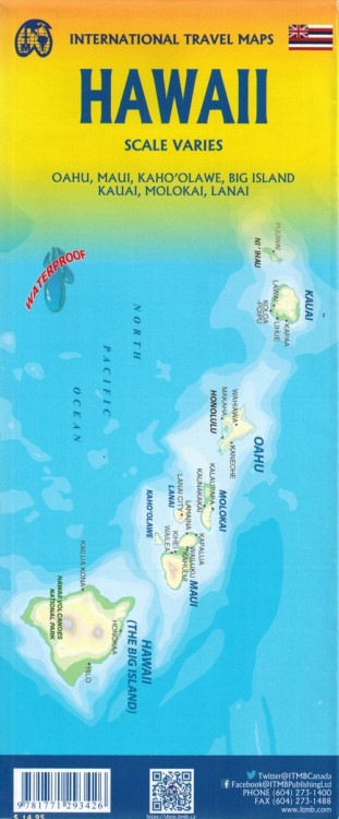 Hawaje / Hawaii. Wodoodporna mapa turystyczno-samochodowa wydawnictwa ITMB. Okładka - tył