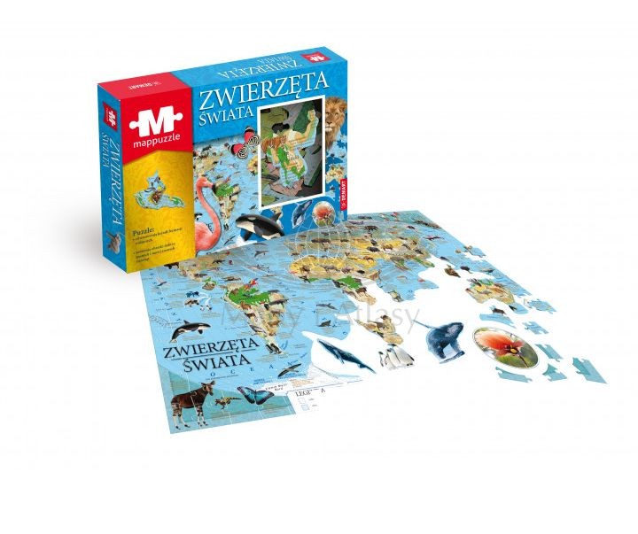 Zwierzęta świata. Mapa fizyczna. Puzzle. Demart