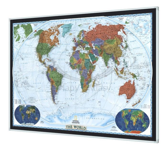 Świat 1:18 384 000. Mapa polityczna, ozdobna Decorator do wpinania. Rama alu SLIM