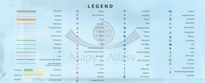 Honolulu i Oahu. Wodoodporna mapa samochodowo-turystyczna wydawnictwa ITMB. Legenda