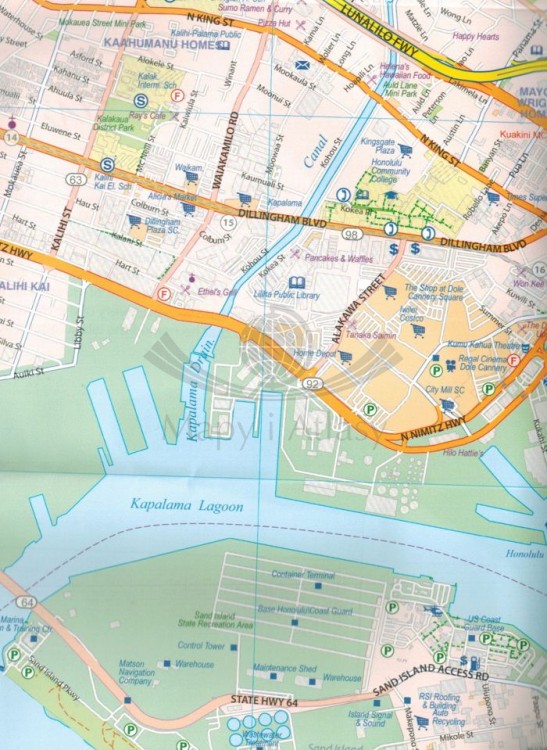 Honolulu i Oahu. Wodoodporna mapa samochodowo-turystyczna wydawnictwa ITMB. Fragment 2