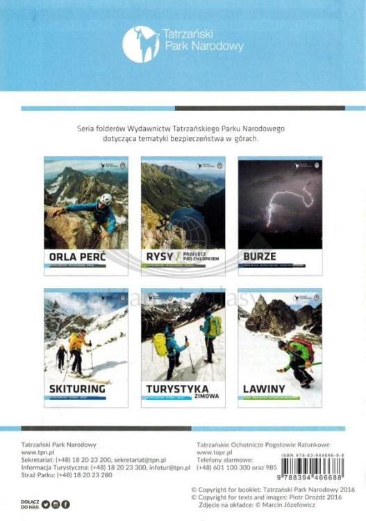 Burze. Książeczka wydawnictwa Tatrzański Park Narodowy. Okładka - tył