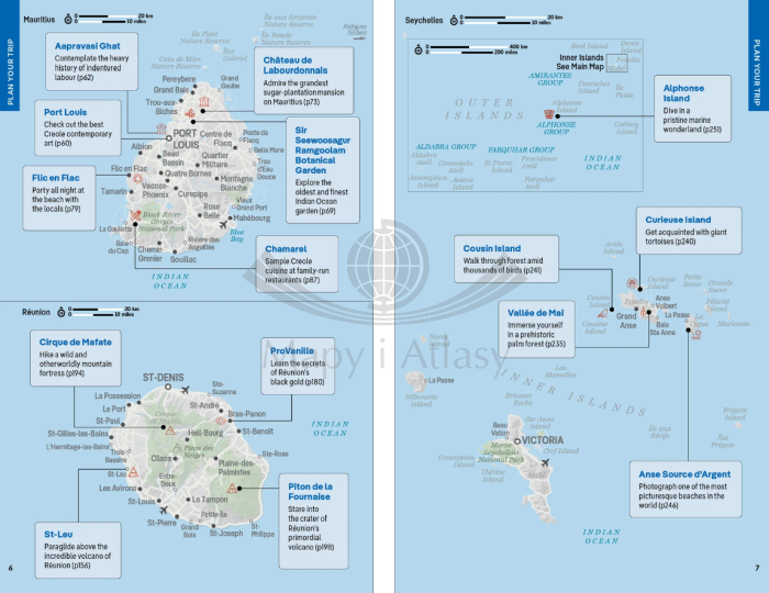Mauritius, Reunion & Seychelles / Seszele. Przewodnik wydawnictwa Lonely Planet. Przykładowe strony 2